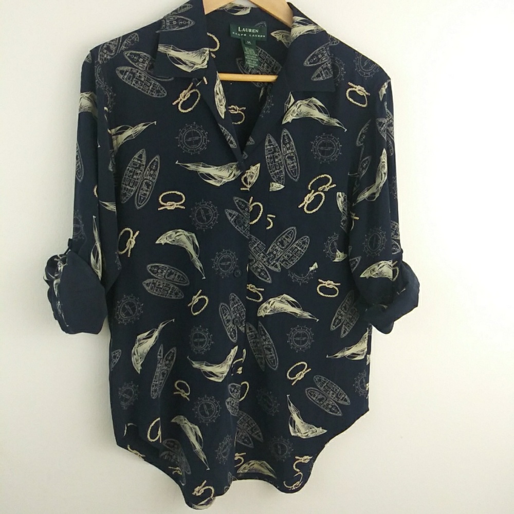 Ralph Lauren Silk Nautical Print Blouse Top